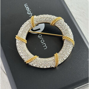 Vintage Swarovski Crystal Nautical Pin Brooch Gold & Silver Tone Life Preserver